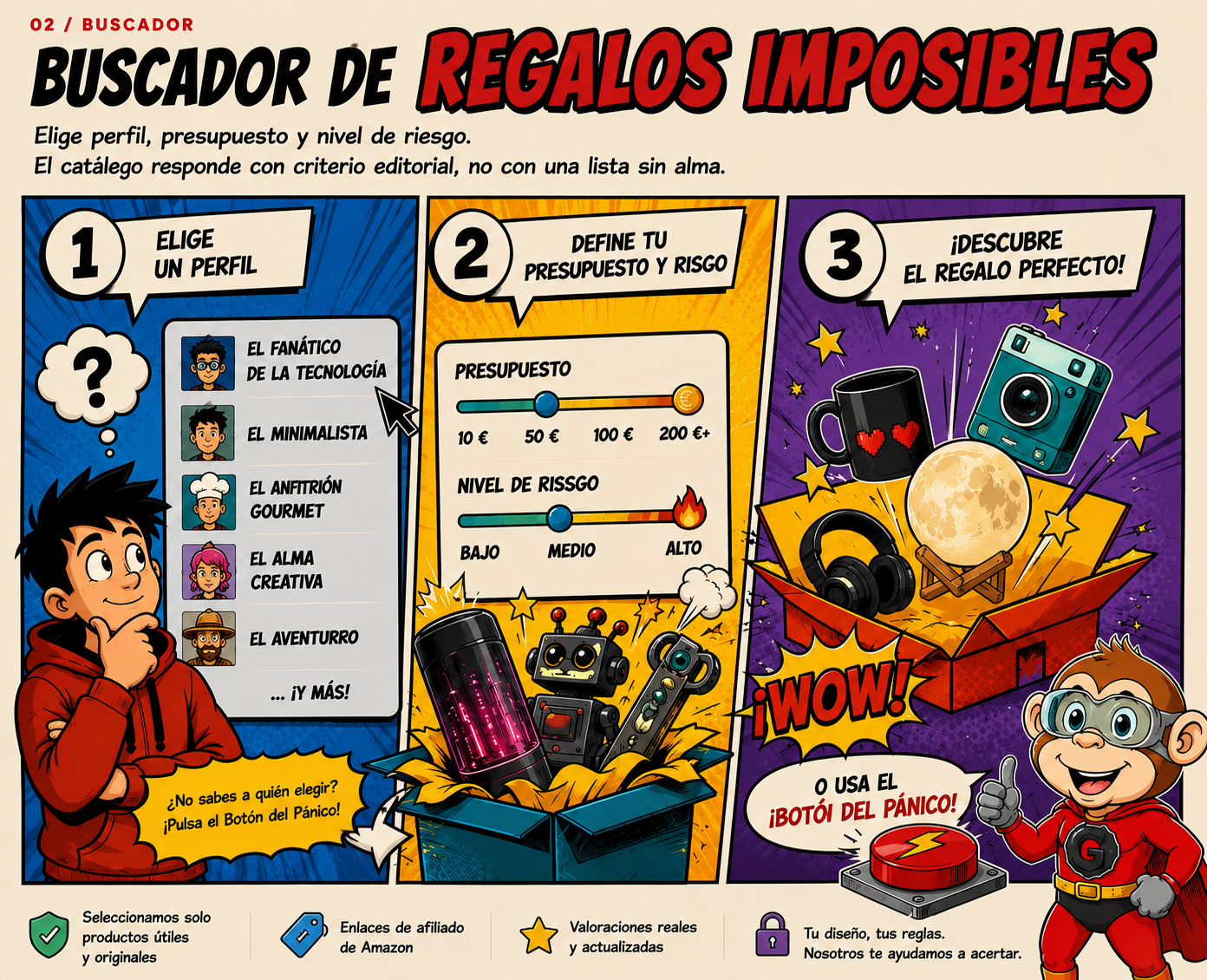 Ilustración editorial del buscador de regalos de OhMyPongo